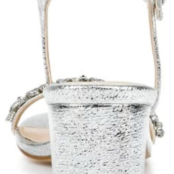 Jewel Badgley Mischka Dagny Strappy Low Block Heel Sparkling Silver New In Box 8 - Picture 6 of 11